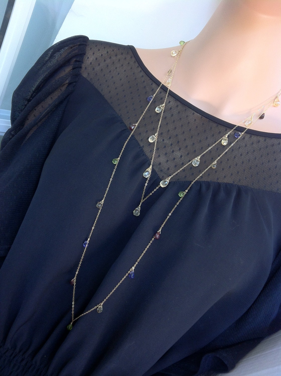 Long Citrine 14k Gold Fill Necklace: Dainty Teardrop Gemstone Jewelry