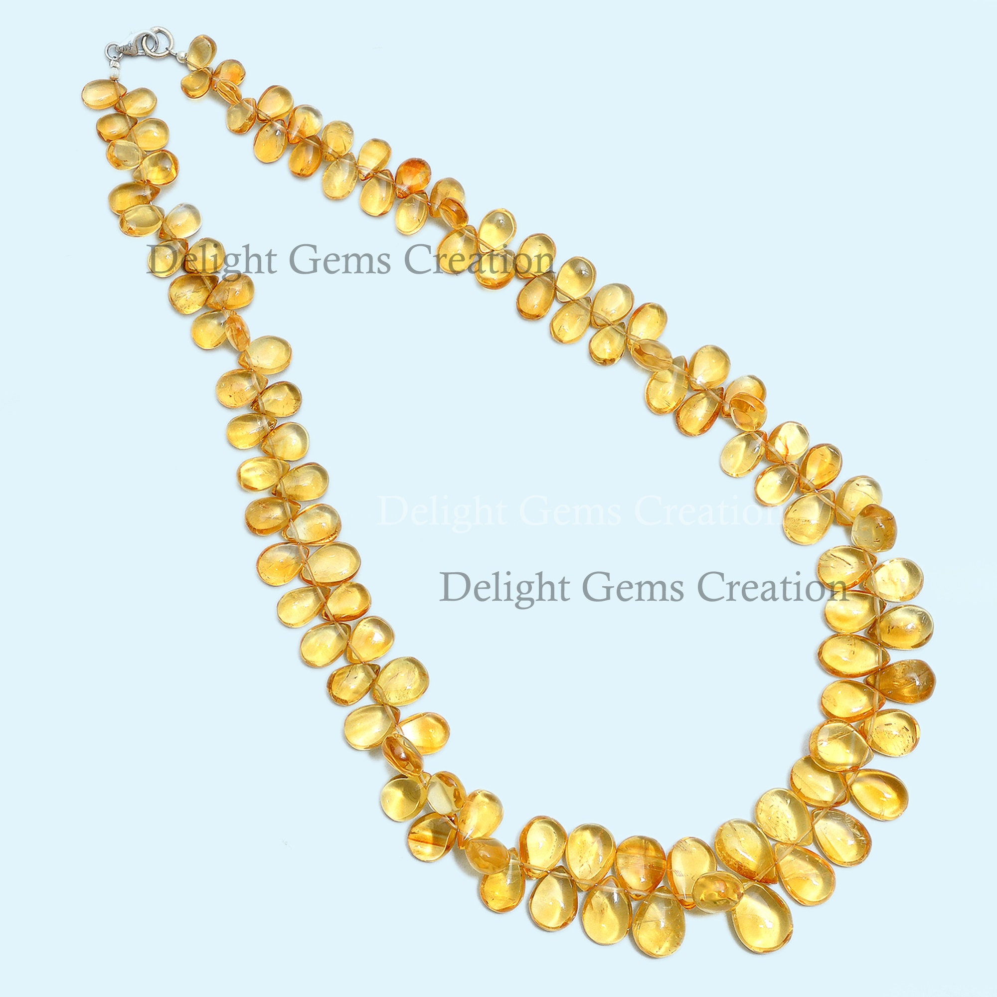 Natural Citrine Pear Bead Necklace, Transparent Yellow Gemstone, 18 Inch