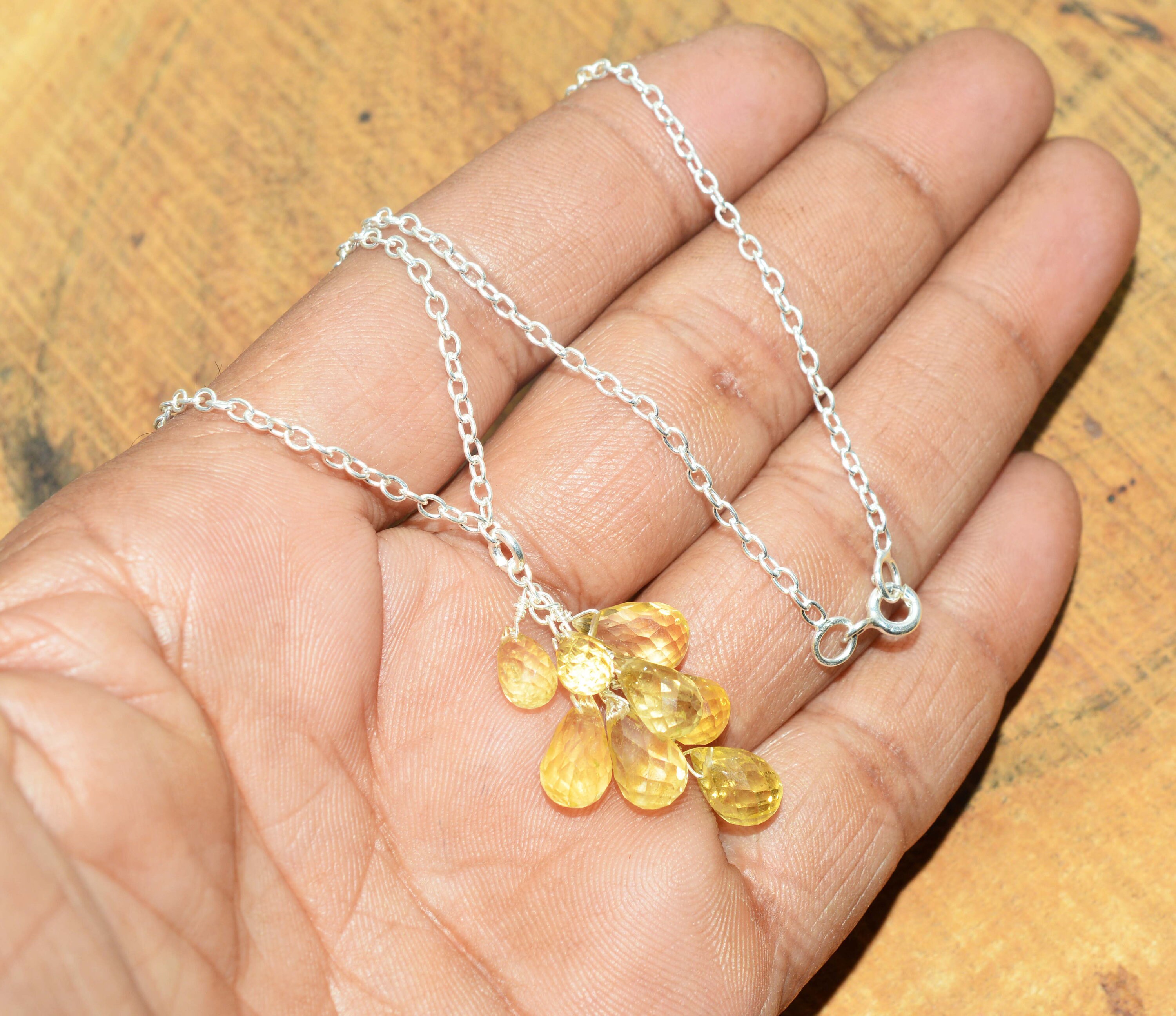 Citrine Quartz 925 Sterling Silver Faceted Citrine Gemstone Jewelry Necklace