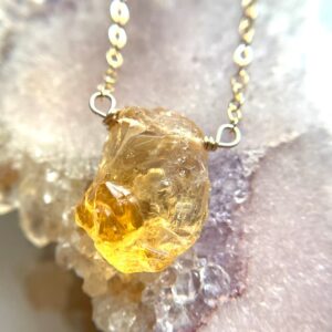 Raw Citrine Necklace, November Birthstone jewelry, Crystal Necklace