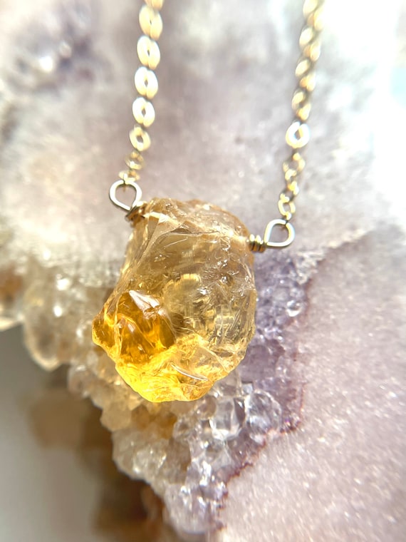Raw Citrine Necklace, November Birthstone Jewelry, Crystal Necklace Raw Citrine Necklace, November Birthstone Jewelry, Crystal Necklace