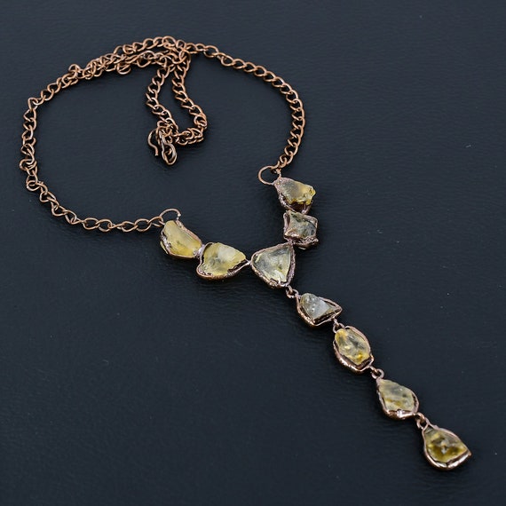 Citrine Rough Stone Necklace, Electroformed Copper Jewelry