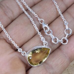 Citrine Sterling Silver Necklace: Handmade Gemstone Chain, November Birthstone