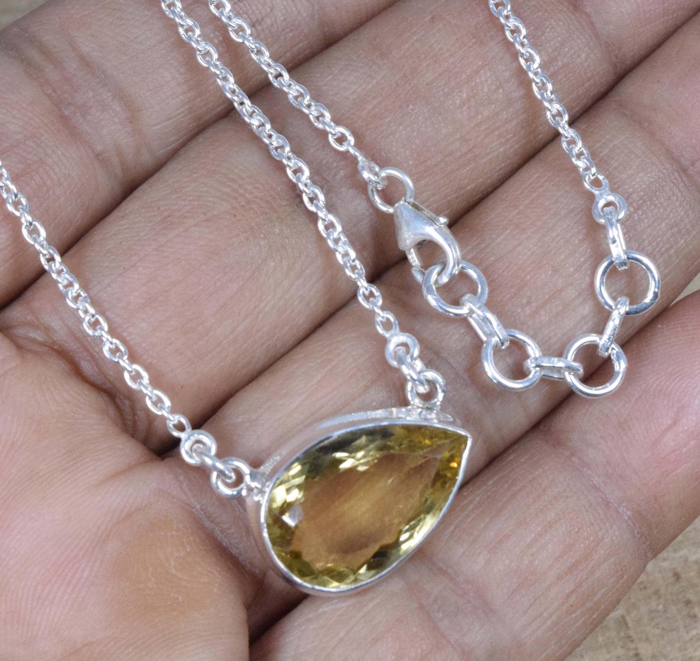 Citrine Sterling Silver Necklace: Handmade Gemstone Chain, November Birthstone