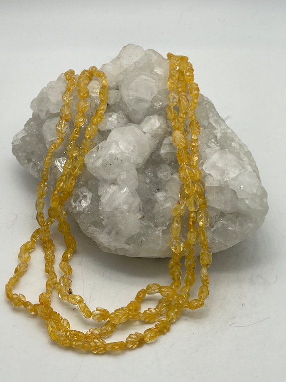Three-strand Carved Citrine Beaded Necklace