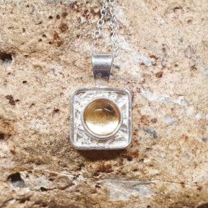 Tiny minimalist square Citrine necklace. Reiki jewelry. November birthstone. 6mm yellow gemstone. 925 sterling silver necklaces for women