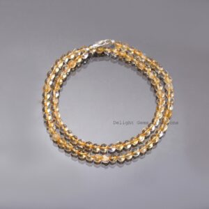 Yellow Citrine Beaded Necklace, 5.5-6mm Smooth Round Gemstone