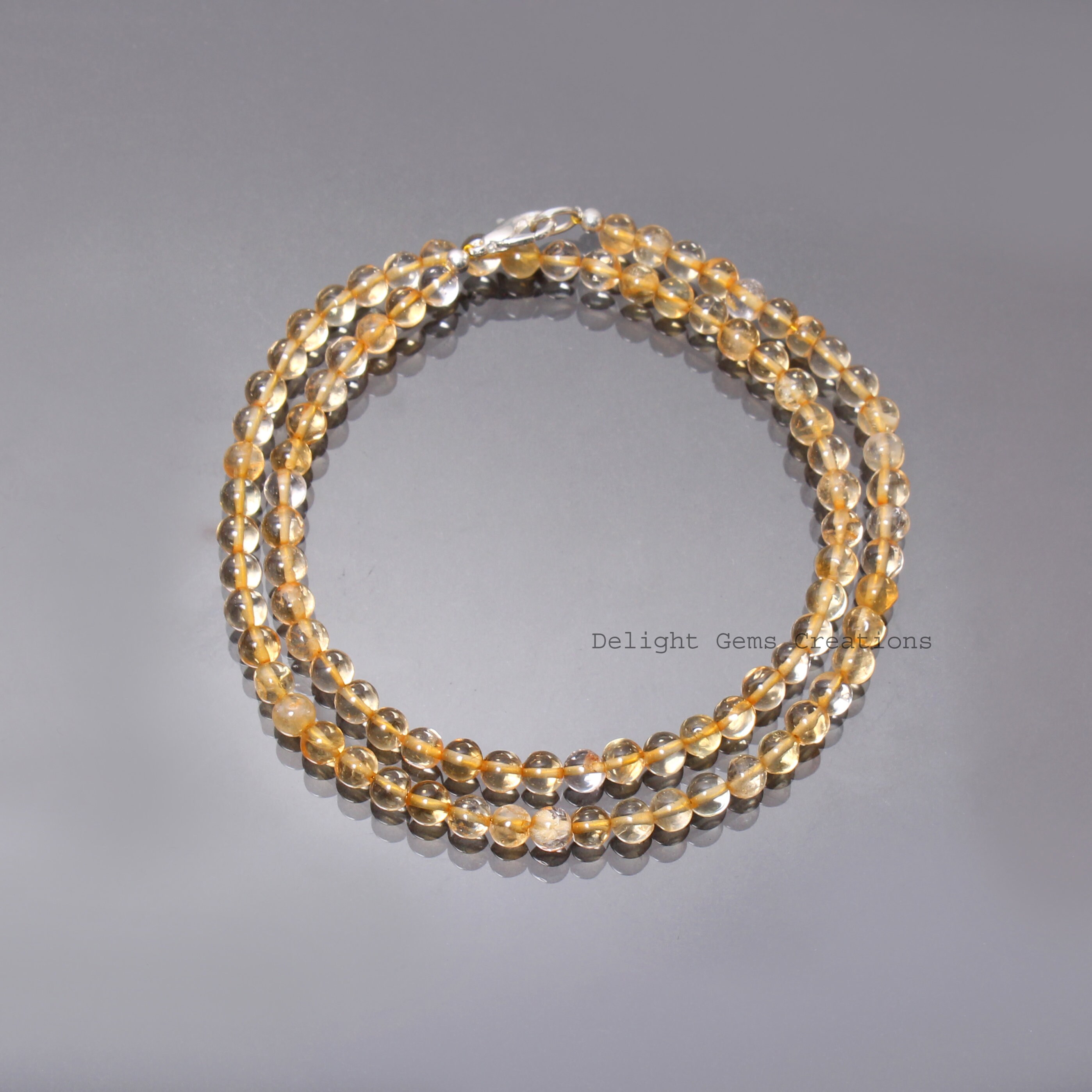 Yellow Citrine Beaded Necklace, 5.5-6mm Smooth Round Gemstone