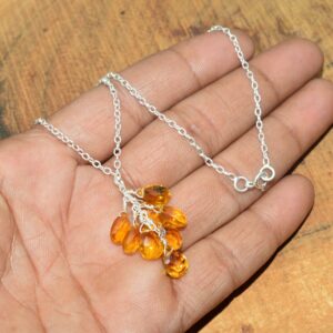 Yellow Citrine Quartz 925 Sterling Silver Faceted Citrine Gemstone Jewelry Necklace