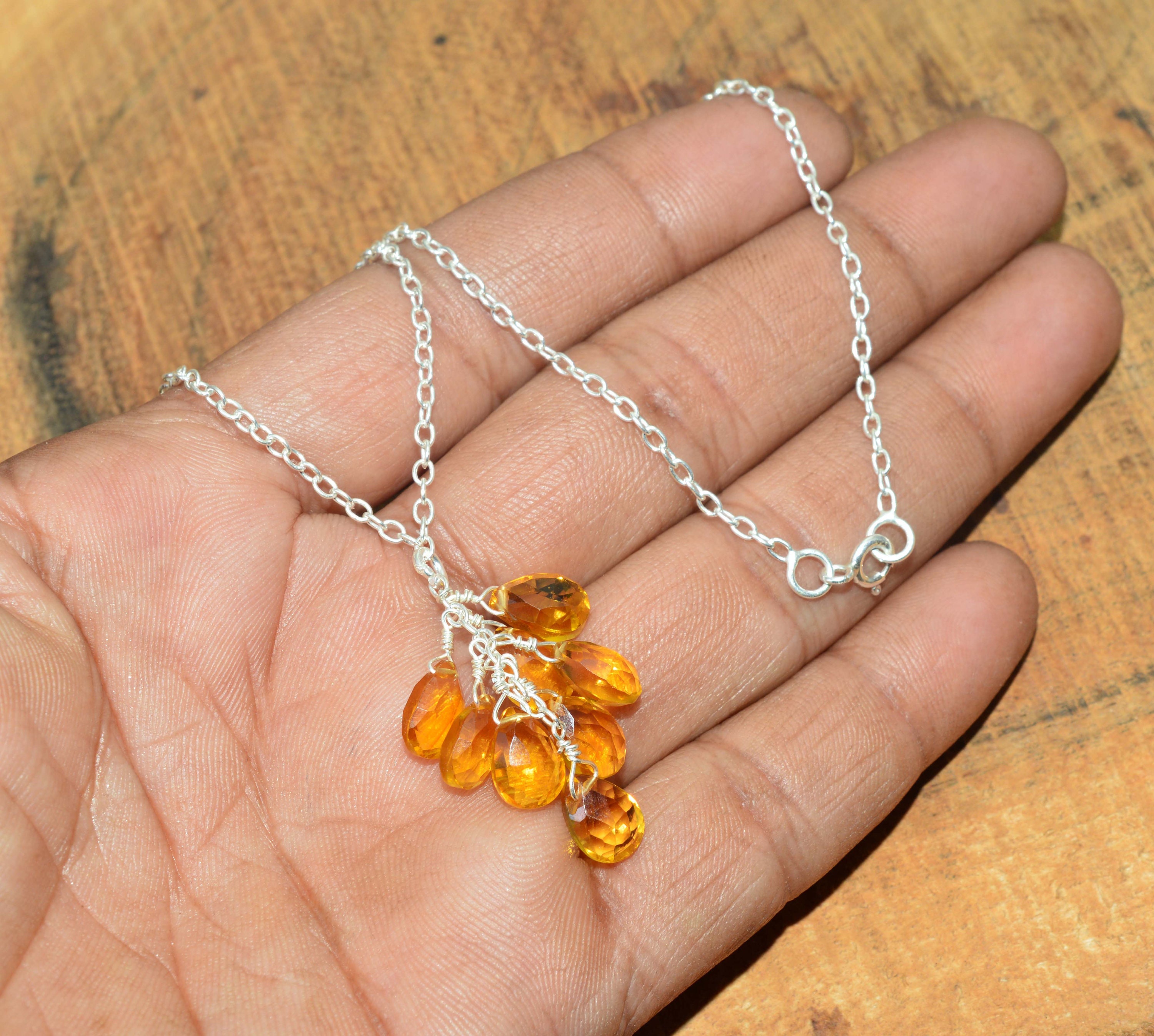 Yellow Citrine Quartz 925 Sterling Silver Faceted Citrine Gemstone Jewelry Necklace
