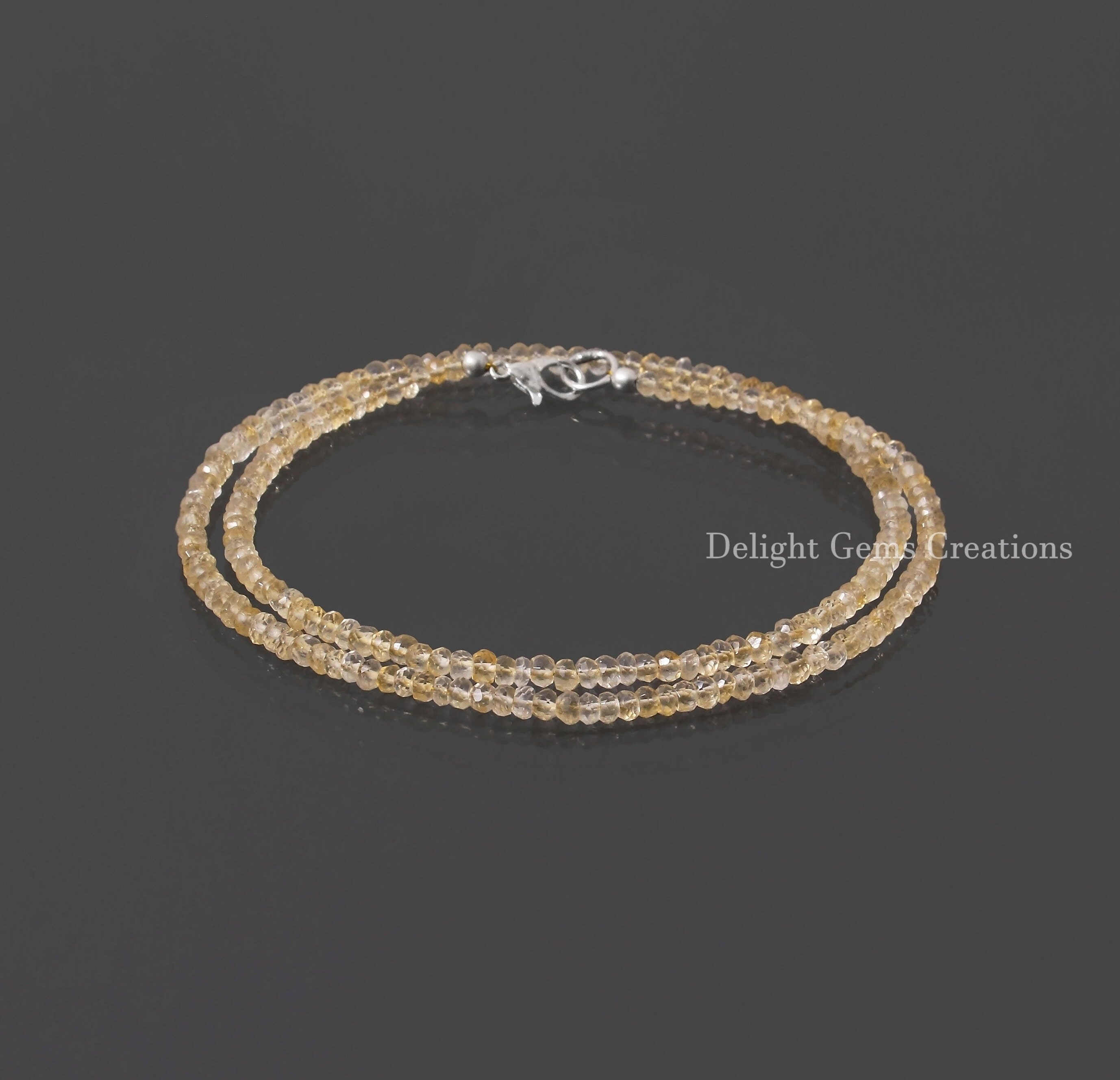 Yellow Citrine Rondelle Beaded Necklace, Gemstone Jewelry