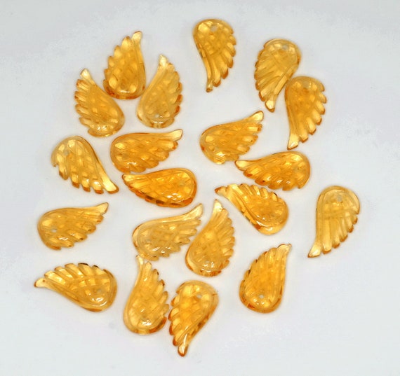 19x10mm  Citrine Gemstone Carved Angel Wing Beads Bulk Lot 2,6,12,24,48 (90187172-001)