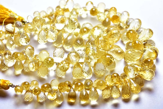 Beautiful Citrine Teardrop Beads - 7 Inches - Natural Faceted High Quality Citrine Tear Drops Briolettes - Size Is 5x7-7x11 Mm #1292
