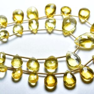 Big Citrine Briolette Beads - 8 Inches - Natural Super Quality Faceted Citrine Pear Briolettes - Size Is 7x10-12x16 Mm #1297