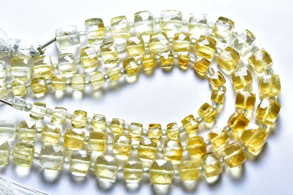 Citrine Cube Beads - 7 Inches - Natural Faceted Citrine Cube,box Briolettes - Size Is 5.5-6.5 Mm #1259
