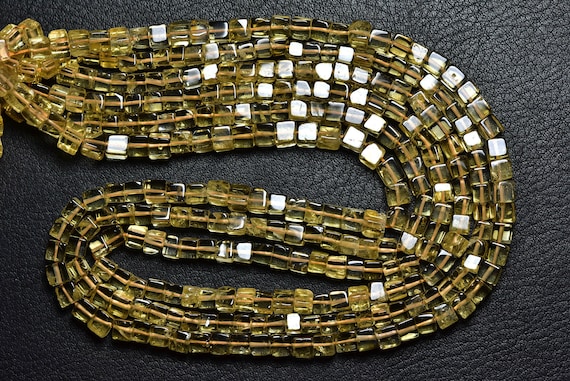 Citrine Cube Beads - 16 Inches - Natural Smooth Citrine Cube Shapes Beads - Size Is 5 Mm #2296