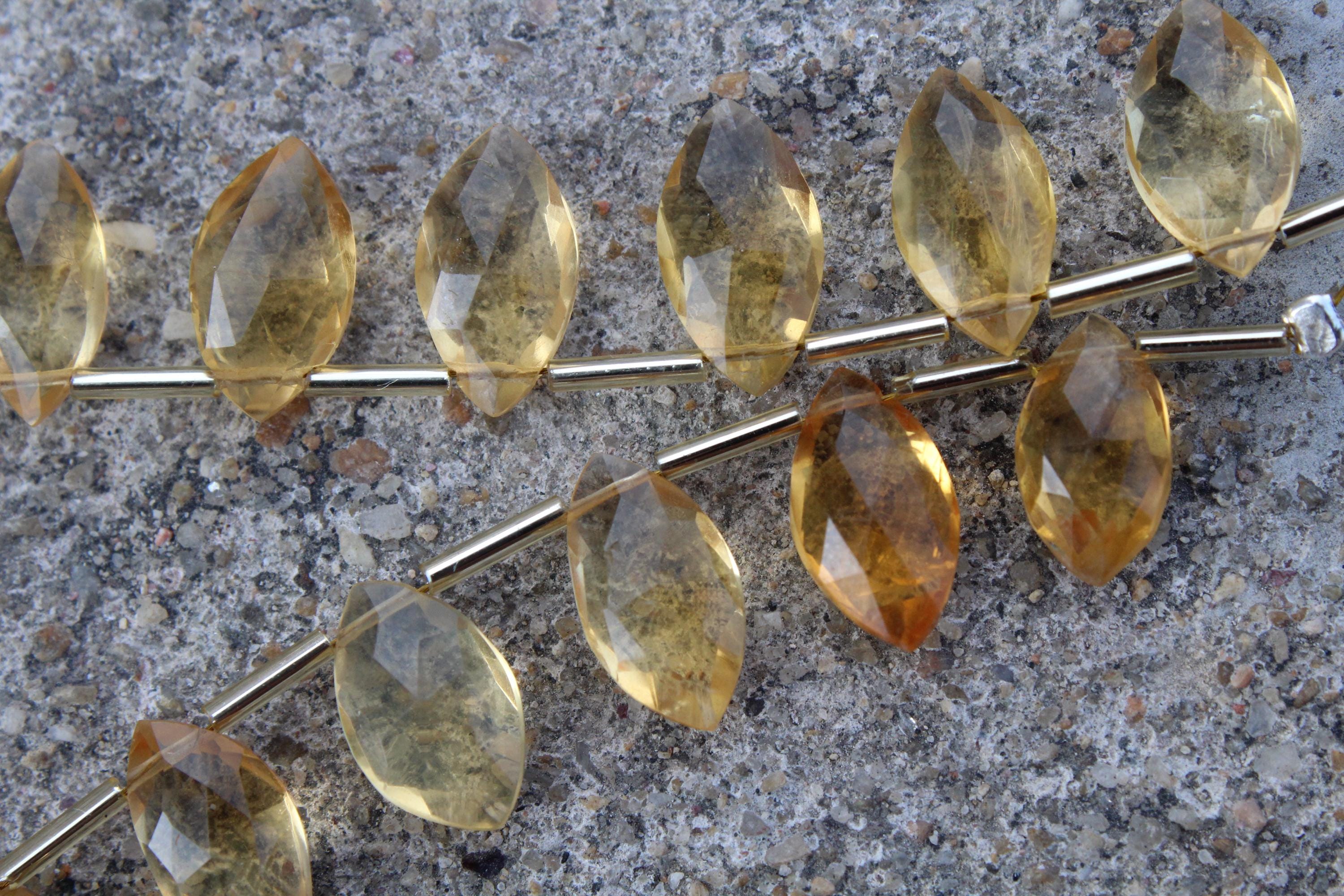 Citrine Gemstone Faceted Briolette Beads I 8-piece Marquise I Size: 13-14 Mm App I Jewelry Making (c583)