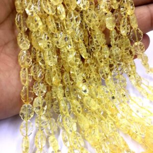 Natural Citrine Carving Oval Shape Beads 7mm Width Citrine Gemstone Beads 18" Strand Citrine Carved Oval Citrine Strand