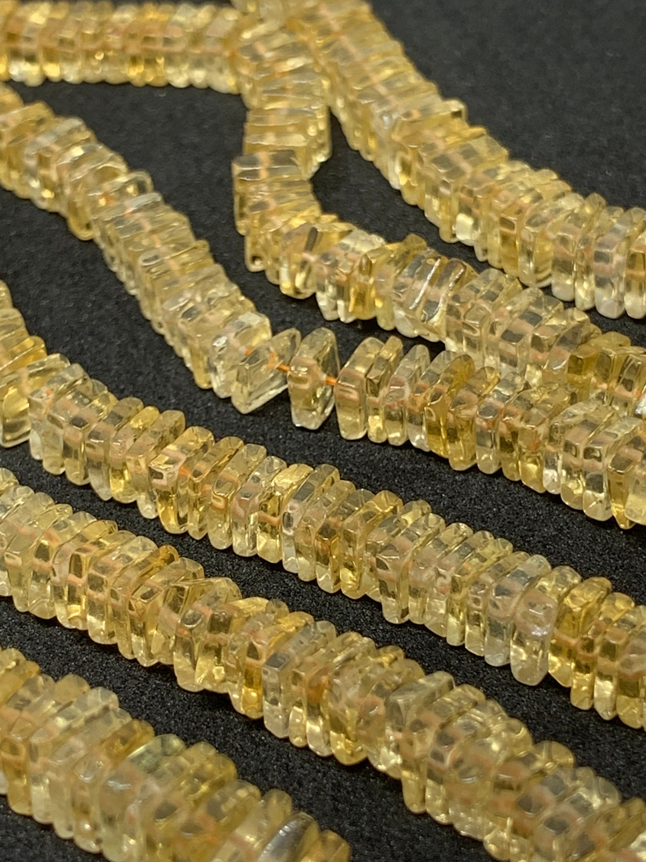 Natural Citrine Heishi Cut Square Beads, 16 Inch Strand Good Quality 4-5 Mm Approx Citrine Square Heishi Spacer Style Beads