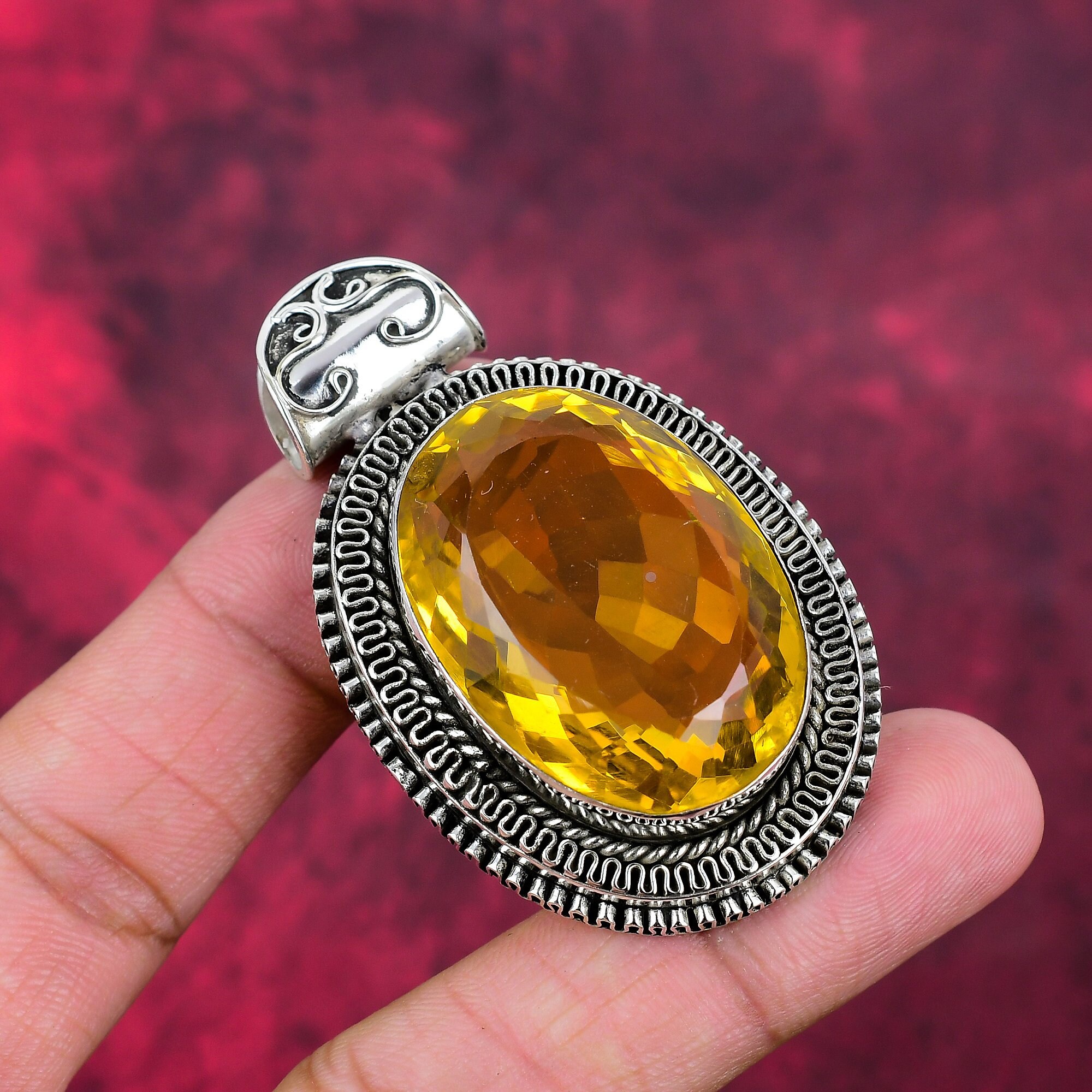 Citrine Pendant, 925 Sterling Silver Jewelry, Gemstone Jewelry, Handmade Pendant, Adjustable Chain Pendant Necklace Birthday Gifts