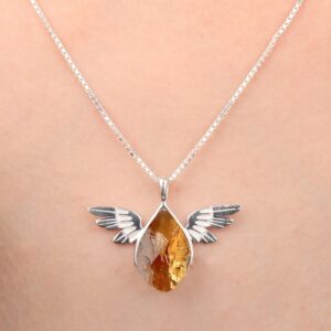 Citrine Angel Pendant Necklace: Handmade Sterling Silver Guardian Jewelry