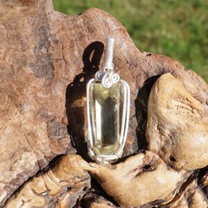 Citrine Crystal Sterling Silver Wire Wrapped Pendant, November Birthstone
