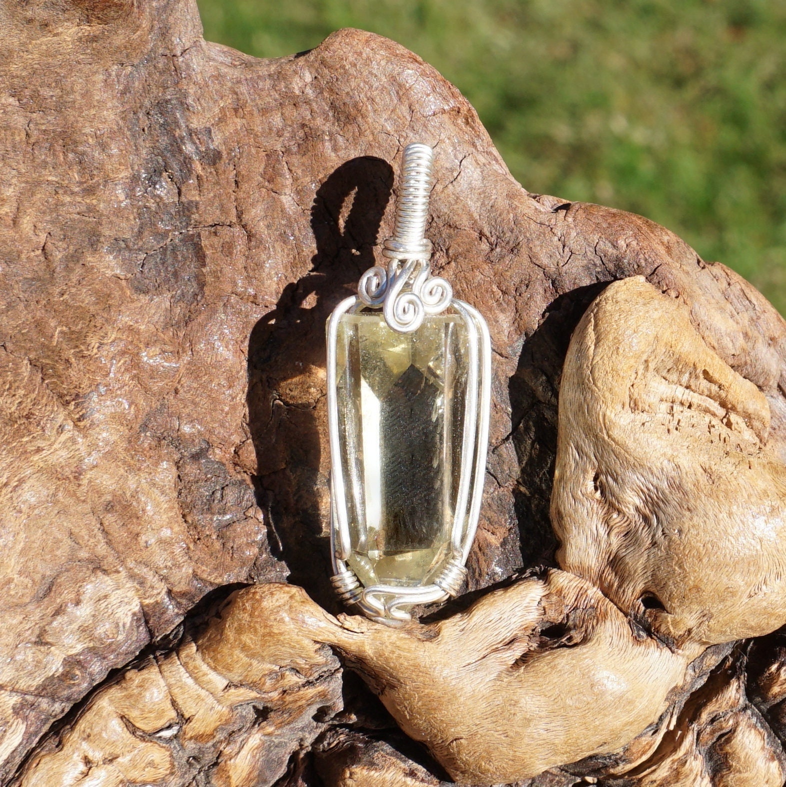 Citrine Crystal Sterling Silver Wire Wrapped Pendant, November Birthstone