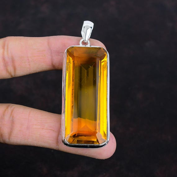 Faceted Citrine 925 Sterling Silver Pendant - Handmade Vintage Jewelry