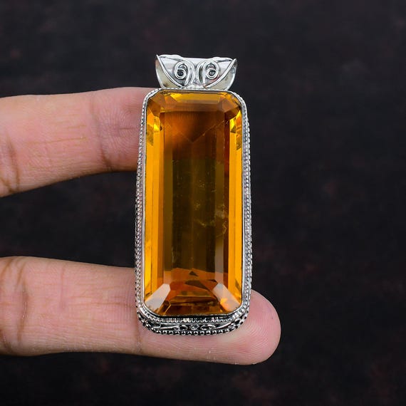 Faceted Citrine Pendant: Handmade 925 Sterling Silver Pear Gemstone