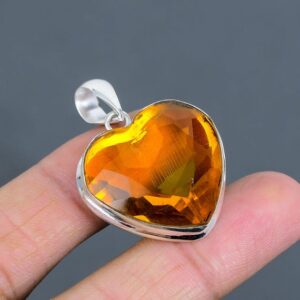 Faceted Citrine Heart Pendant: Handmade 925 Sterling Silver Vintage Jewelry
