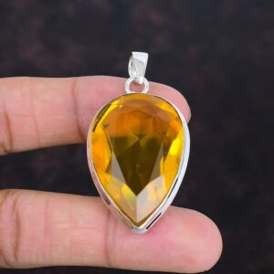 Faceted Pear Citrine Pendant: Handmade 925 Sterling Silver Jewelry