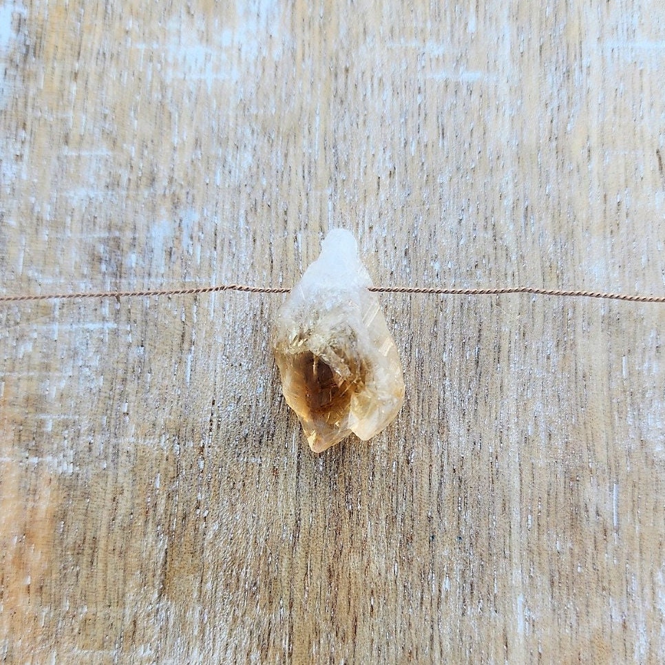 Citrine Gemstone Necklace, Silk Cord Necklace, Illusion Necklace, Floating Necklace, Minimalist Necklace, Raw Crystal Citrine Pendant