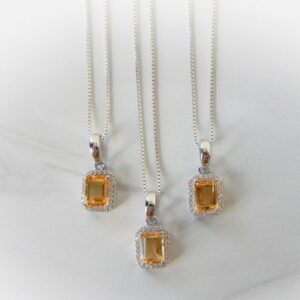 Genuine Citrine Necklace Sterling Silver • Yellow Gemstone Pendant • Emerald Cut Stone • Healing Crystal • November Birthstone Jewelry