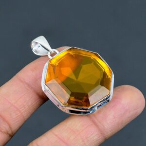 Handmade Faceted Citrine 925 Sterling Silver Pendant