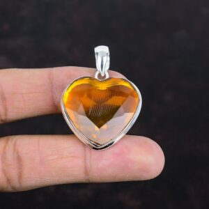 Handmade Heart Citrine Pendant: 925 Sterling Silver Gemstone Jewelry