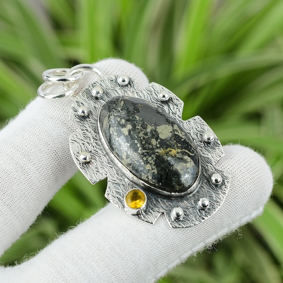 Handmade Marcasite Citrine Pendant: 925 Sterling Silver Gemstone Jewelry