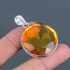 Handmade Round Citrine Pendant: 925 Sterling Silver Gemstone Jewelry