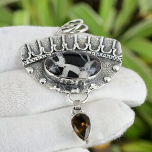 Handmade Sterling Silver Moroccan Mud Crack Fossil & Citrine Pendant