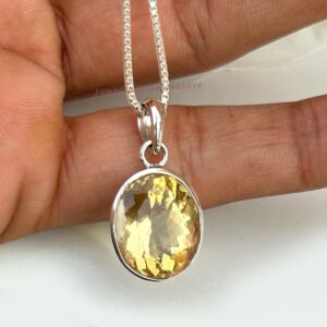 Natural Citrine 925 Sterling Silver Pendant - Oval Yellow Gemstone