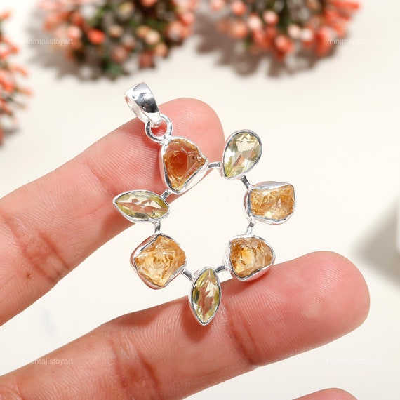 Natural Yellow Citrine Pendant: 925 Sterling Silver Gemstone Jewelry