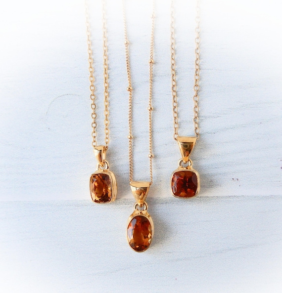 Citrine Necklace Gold • Genuine Citrine Pendant Set In Gold Vermeil