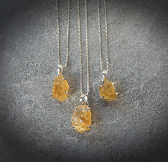 Citrine Necklace  Sterling Silver • Citrine Pendant • Rough Raw Citrine Necklace • November Birthstone • Gemstone Necklace • Affordable Gift