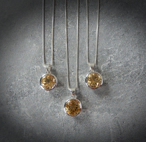 Citrine Necklace Sterling Silver • Yellow Gemstone Pendant • Round Stone, Healing Crystal • November Birthstone • Genuine Gemstone Jewelry