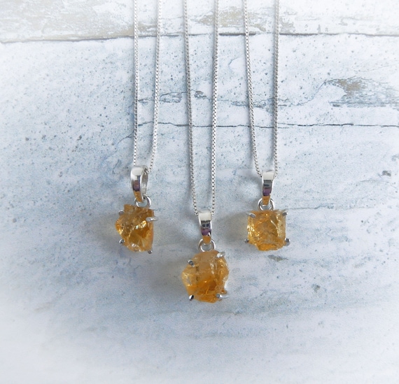Citrine Necklace Sterling Silver • Genuine Citrine Pendant • Natural Rough Citrine Pendant •  November Birthstone Jewelry • Holiday Gift