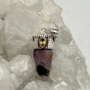 Rare Cacoxenite Super 7 Mineral And Citrine Pendant