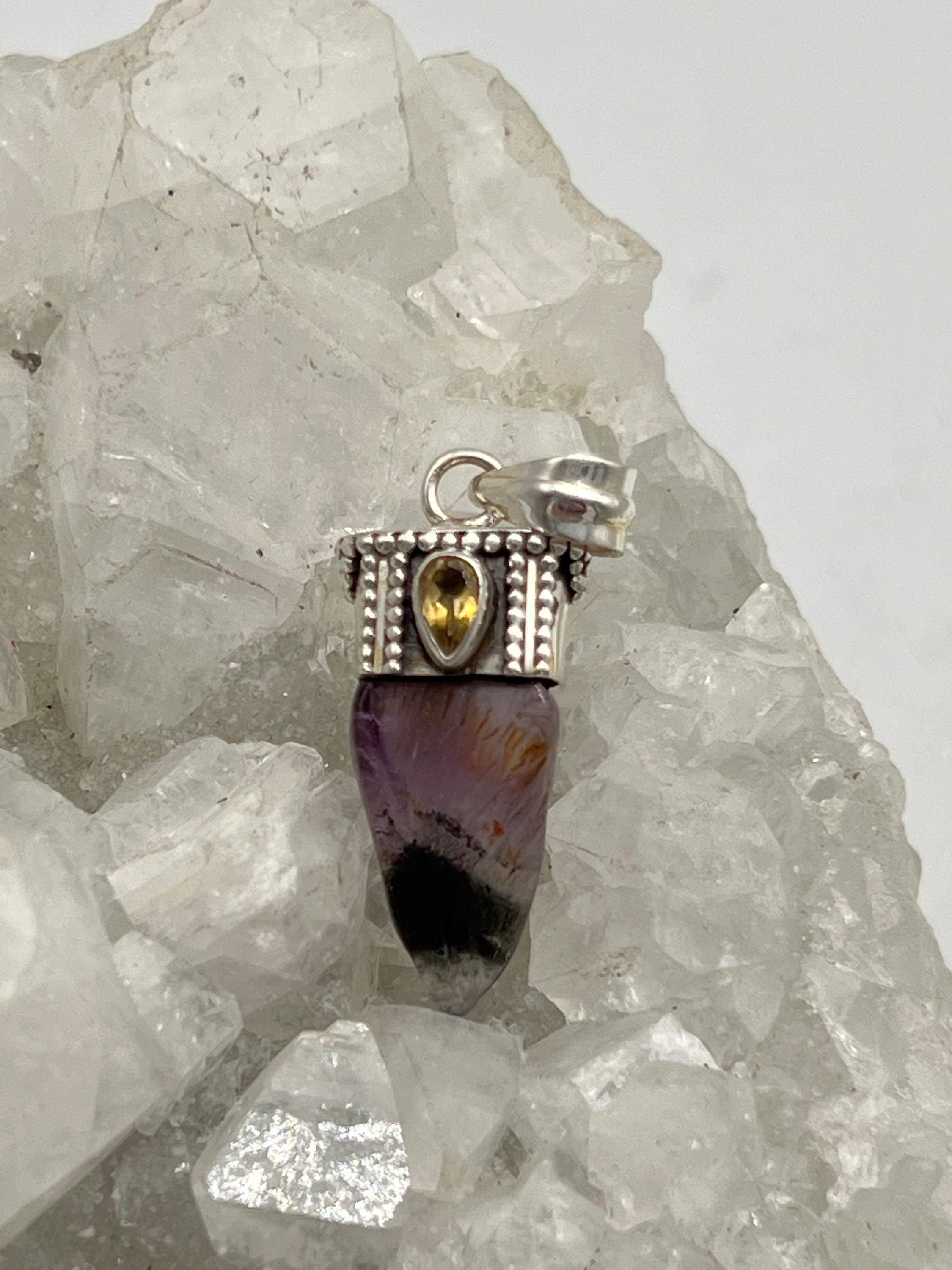 Rare Cacoxenite Super 7 Mineral And Citrine Pendant
