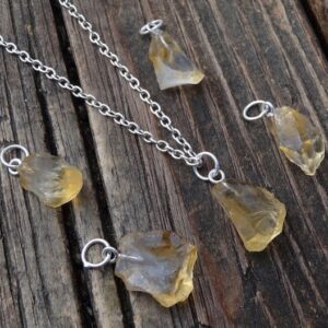 Raw Citrine Necklace: Sterling Silver Pendant, Natural Rough Stone
