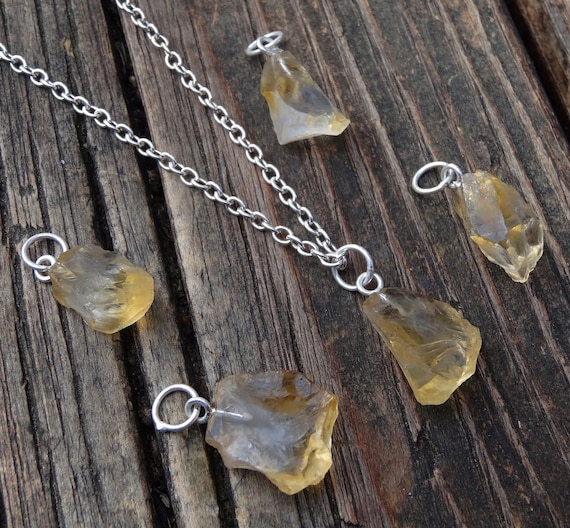 Raw Citrine Necklace: Sterling Silver Pendant, Natural Rough Stone
