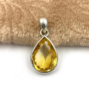 Sterling Silver Citrine Pendant: Pear Teardrop November Birthstone