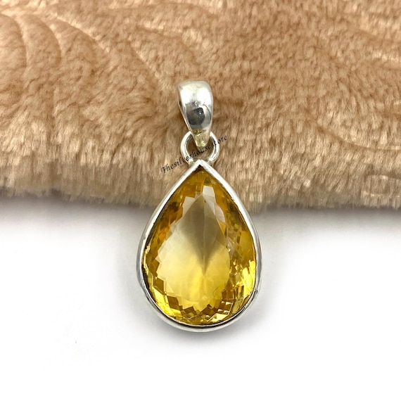 Sterling Silver Citrine Pendant: Pear Teardrop November Birthstone